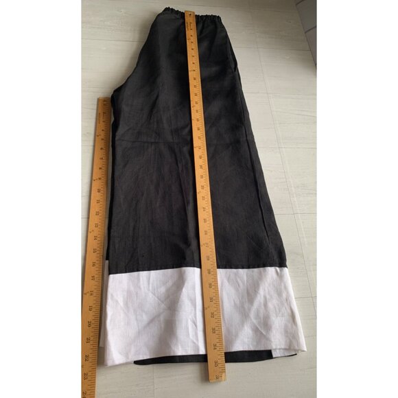 IC By Connie K  Small Wide Leg Black Linen Pants With White Trim & Button Detail - Picture 11 of 13